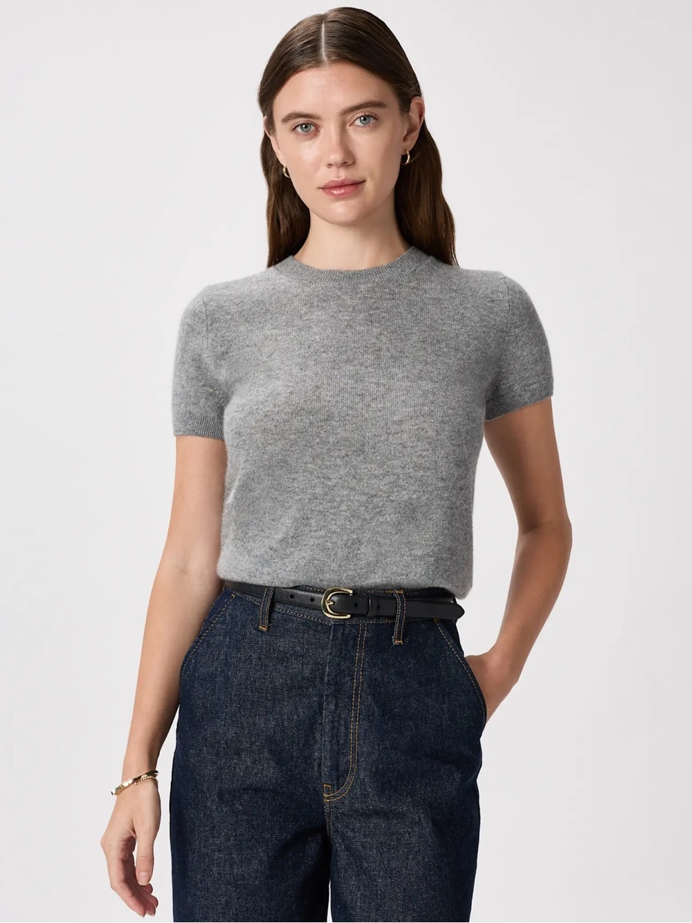 Quince Women’s Short-Sleeve Cashmere Tee in Gray Sz L